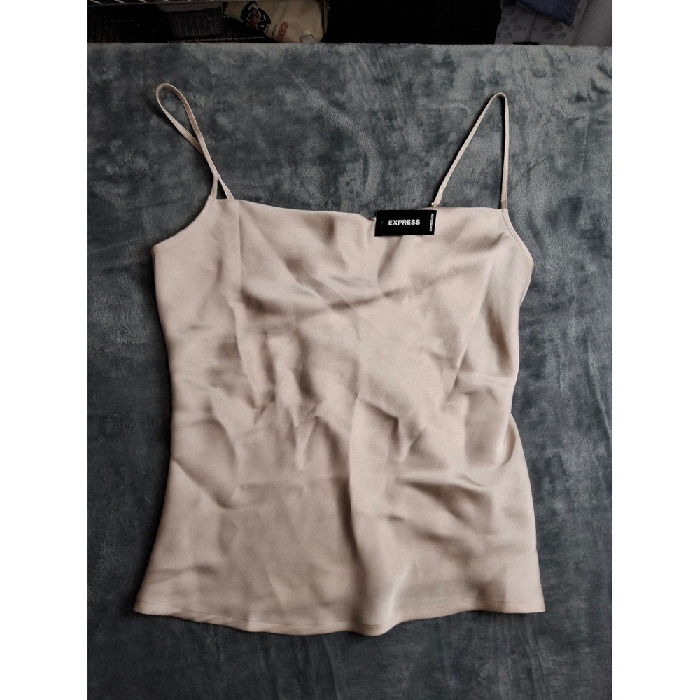 Express Womens Champagne Beige Satin Camisole Spaghetti Strap Tank Top Small NWT